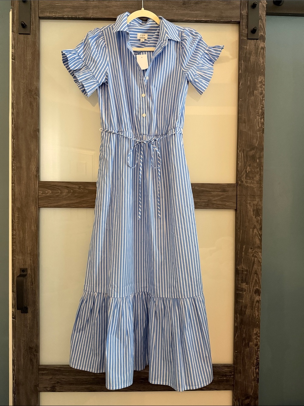 $158 msrp NWT J. Crew striped ruffle sleeve Shirt Dress size 00 xxs